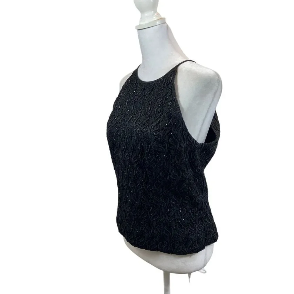Carmen Marc Valvo Brand‎ Black Beaded Formal Top Size 10 - Picture 3 of 13